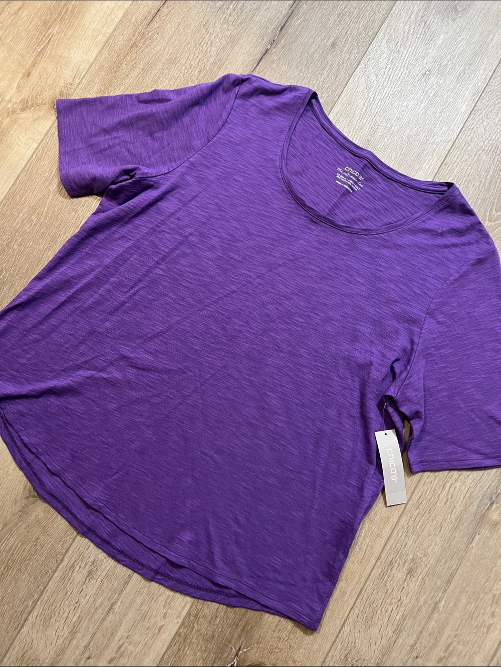 Chico's ~ XL Purple Napa Grape Cotton Slub Elbow Sleeve Tee NEW WITH TAGS